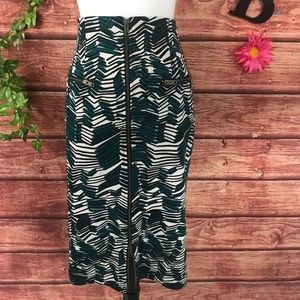 NWT Worthington Skirt size 8 Teal Black Jungle Striped Pencil Zip Front Pockets